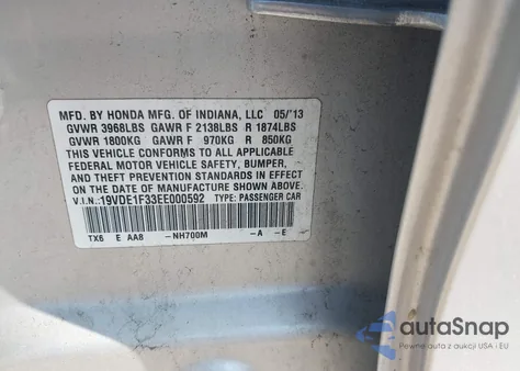 2014 Acura Ilx 20 from USA, damaged, VIN 19VDE1F33EE000592